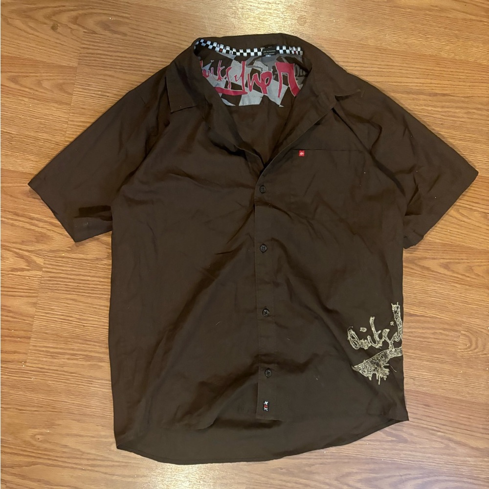 Quiksilver Brown Short Sleeve Button Down Shirt